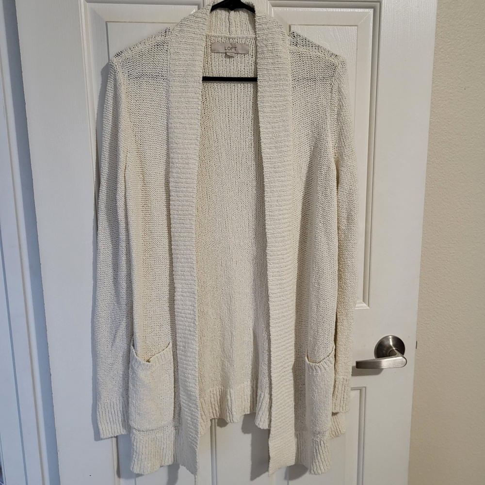 LOFT Cream Open-Front Cardigan